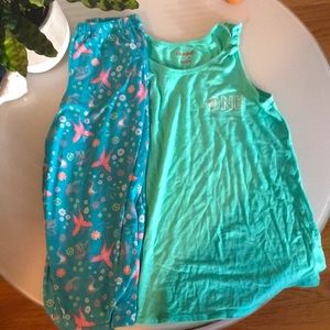 Teal wide strap tank top With teal butterfly pants